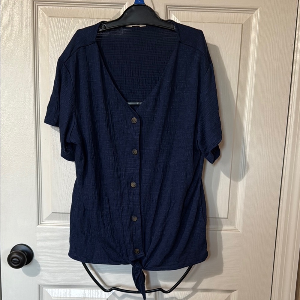 Weatherproof Blue Button Down Tie Front Shirt